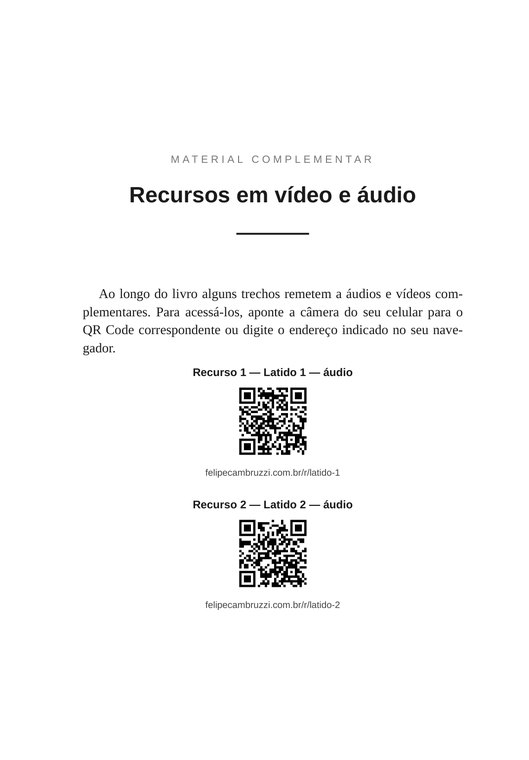 Página de recursos complementares com QR Codes